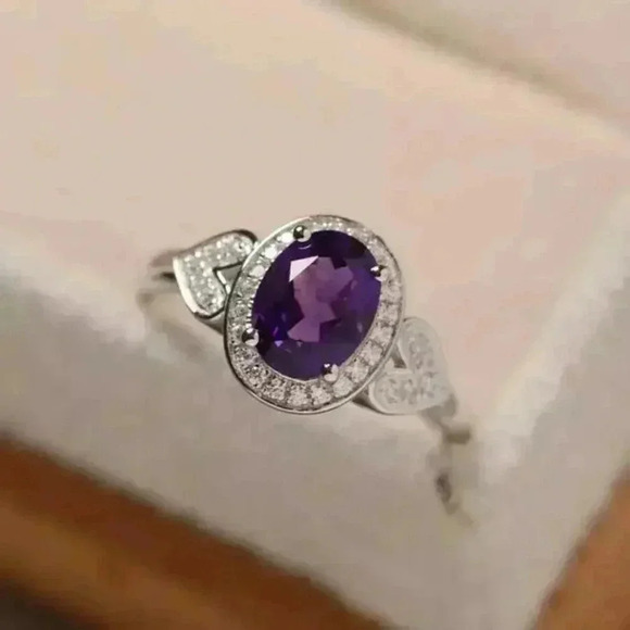 🔥 925 Silver Plated Purple Oval Cut CZ Birthstone Ring, FB16FA1135 - Picture 7 of 10